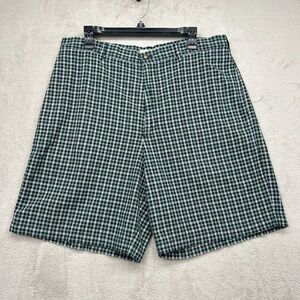 J. Crew Mens Blue Green Plaid Madras Cotton Flat Front Pockets Shorts Sz 35